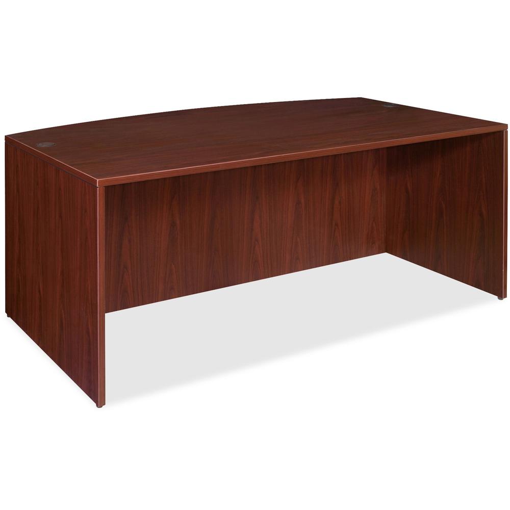 Lorell Essentials Series Bowfront Desk Shell - 70.9" x 41.4" x 1" x 29.5" - Finish: Laminate, Mahogany - Grommet, Modesty Panel, Durable, Adjustable Feet. Picture 1