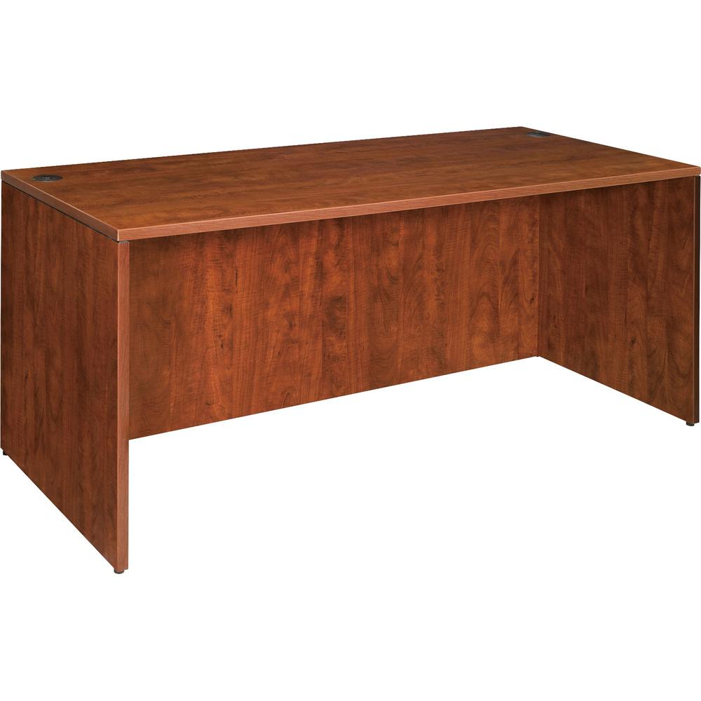 Lorell Essentials Series Rectangular Desk Shell - 66.1" x 29.5" x 29.5" - Finish: Cherry, Laminate - Grommet, Modesty Panel. Picture 1