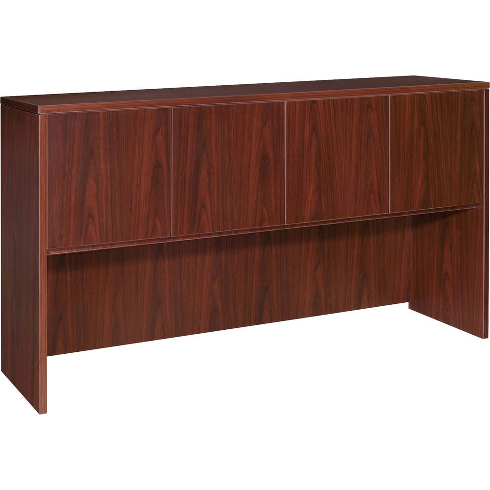 Lorell Essentials Hutch with Doors - 66.1" x 14.8" x 36" - Drawer(s)4 Door(s) - Finish: Laminate, Mahogany. Picture 1