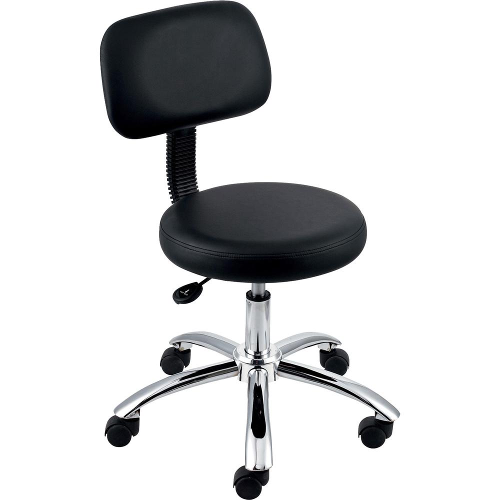 Lorell 16" Round Seat Pneumatic-Lift Stool with Back - Vinyl Seat - 5-star Base - Black - 1 Each. Picture 1