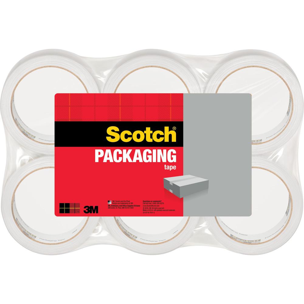Scotch Lightweight Shipping/Packaging Tape - 54.60 yd Length x 1.88" Width - 2.2 mil Thickness - 3" Core - Synthetic Rubber Resin - For Sealing, Shipping - 6 / Pack - Clear. Picture 1