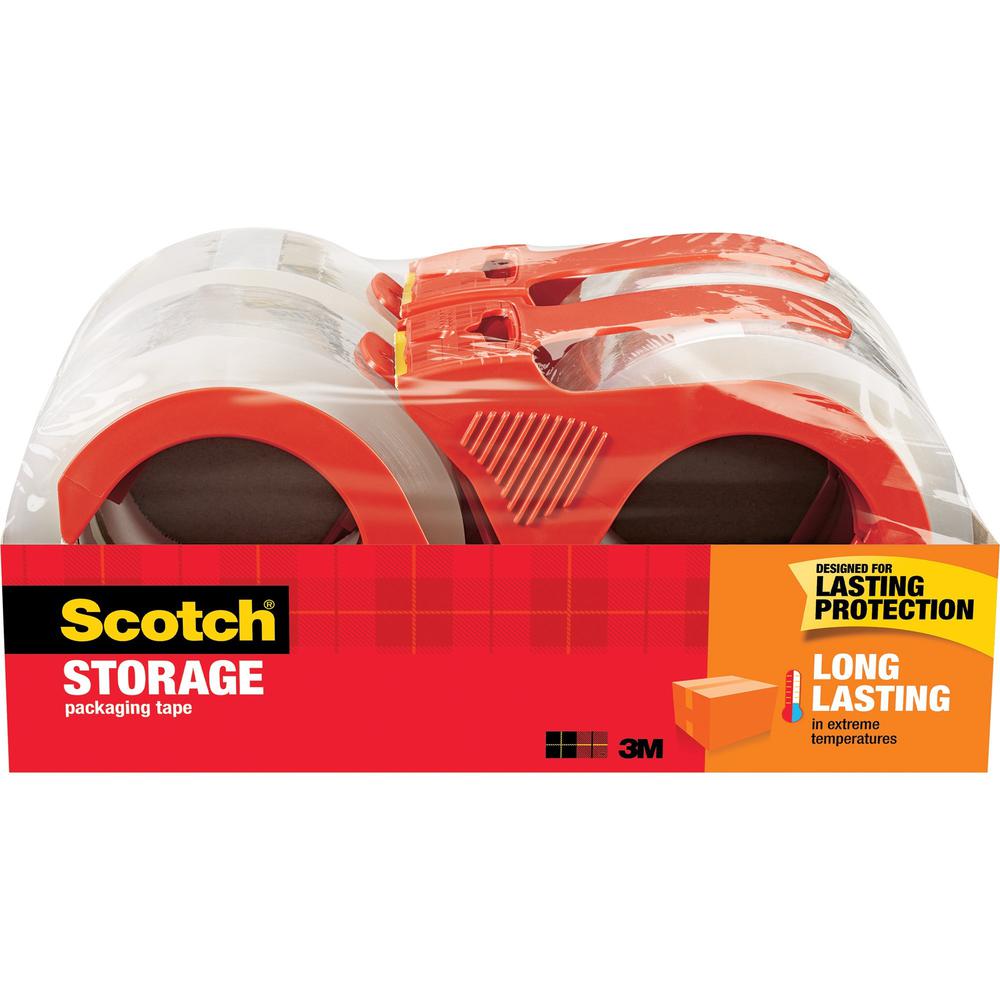 Scotch Long-Lasting Storage/Packaging Tape - 54.60 yd Length x 1.88" Width - 2.4 mil Thickness - 3" Core - Acrylic - Dispenser Included - For Mailing, Packing - 4 / Pack - Clear. Picture 1
