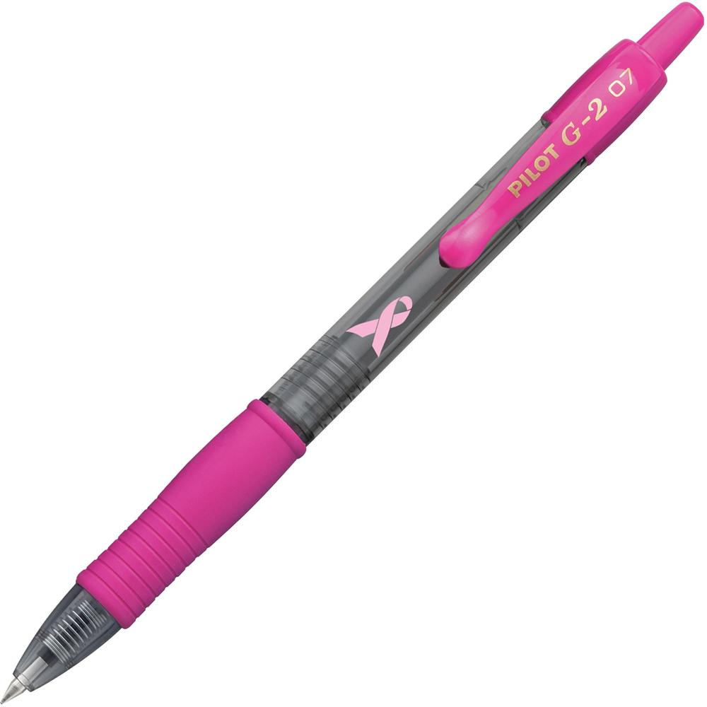 Pilot G2 Breast Cancer Awareness Gel Pen - Fine Pen Point - 0.7 mm Pen Point Size - Refillable - Retractable - Black Gel-based Ink - Pink Barrel - 1 Dozen. Picture 1