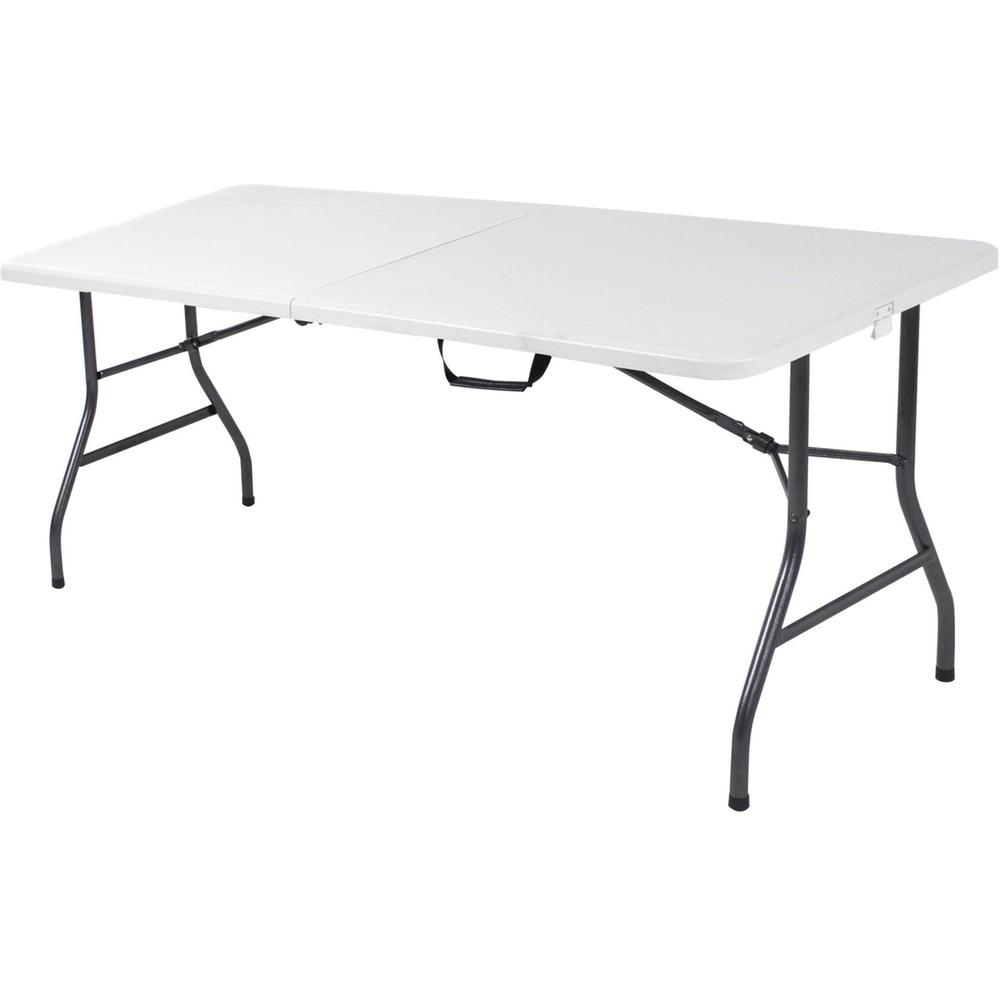Cosco 6 foot Centerfold Blow Molded Folding Table - Rectangle Top - Folding Base - 29.63" Table Top Width x 72" Table Top Depth - 29.25" Height - White - 1 Each. Picture 1