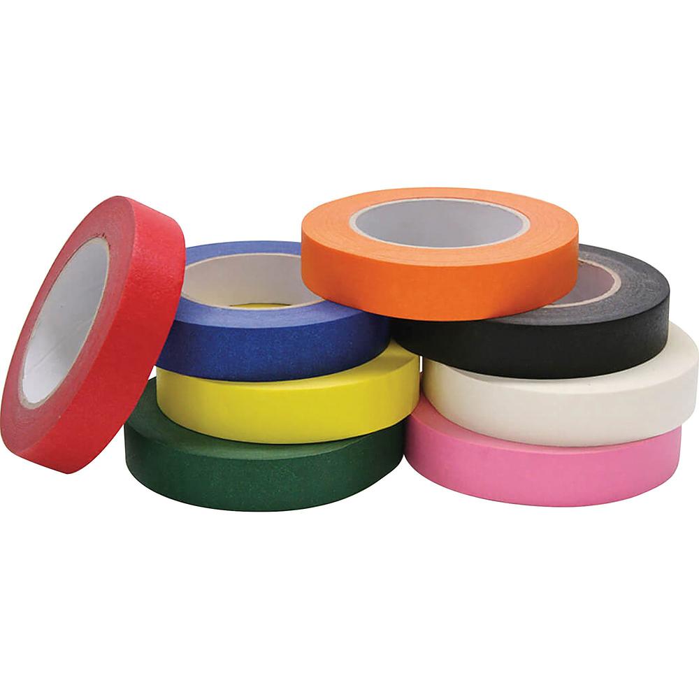 Creativity Street Masking Tape Assortment - 60 yd Length x 1" Width - For Decorating, Color Coding - 8 / Set - Assorted, Black, Blue, Green, Yellow, Orange, White, Pink. Picture 1
