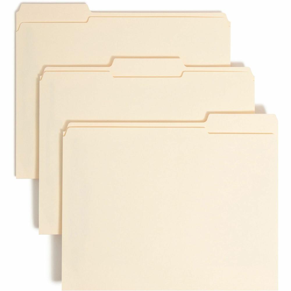 Smead 1/3 Tab Cut Letter Recycled Fastener Folder - 8 1/2" x 11" - 3/4" Expansion - 2 x 2S Fastener(s) - Top Tab Location - Assorted Position Tab Position - Manila - Manila - 10% Recycled - 50 / Box. Picture 1