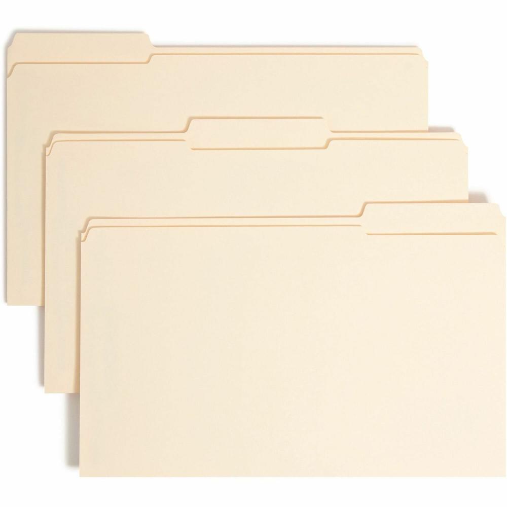 Smead 1/3 Tab Cut Legal Recycled Top Tab File Folder - 8 1/2" x 14" - 3/4" Expansion - 2 x 2S Fastener(s) - Top Tab Location - Right of Center Tab Position - Manila - Manila - 10% Recycled - 50 / Box. The main picture.