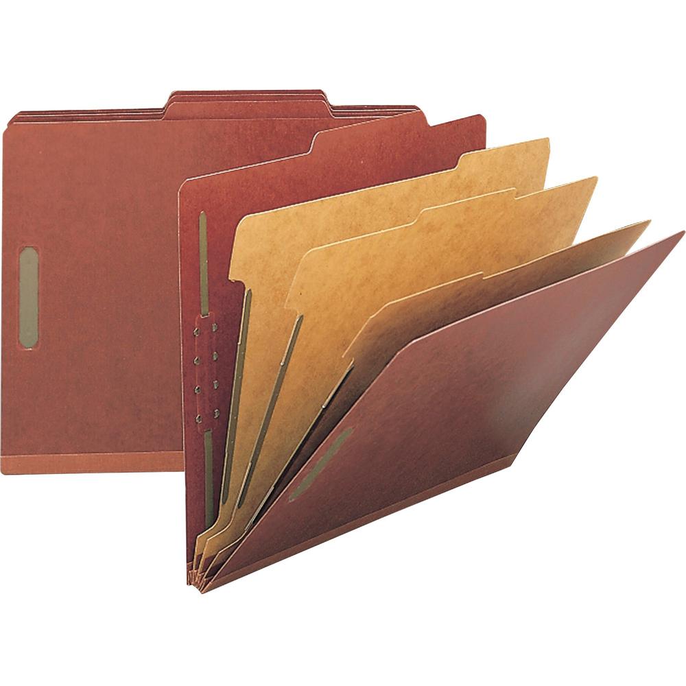 Nature Saver 2/5 Tab Cut Letter Recycled Classification Folder - 8 1/2" x 11" - 8 Fastener(s) - 2" Fastener Capacity for Folder, 1" Fastener Capacity for Divider - 3 Divider(s) - Pressboard - Red - 10. Picture 1