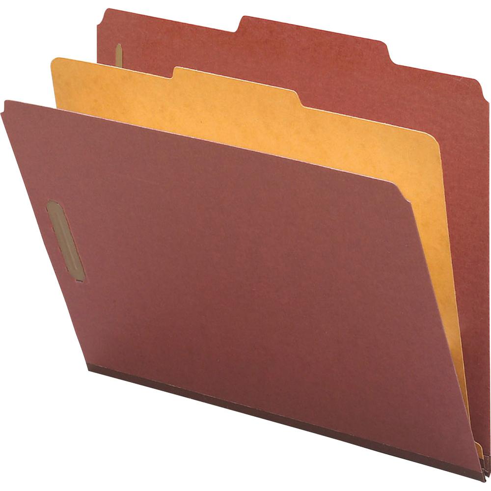 Nature Saver 2/5 Tab Cut Legal Recycled Classification Folder - 8 1/2" x 14" - 4 Fastener(s) - 2" Fastener Capacity for Folder, 1" Fastener Capacity for Divider - 1 Divider(s) - Pressboard - Red - 100. Picture 1