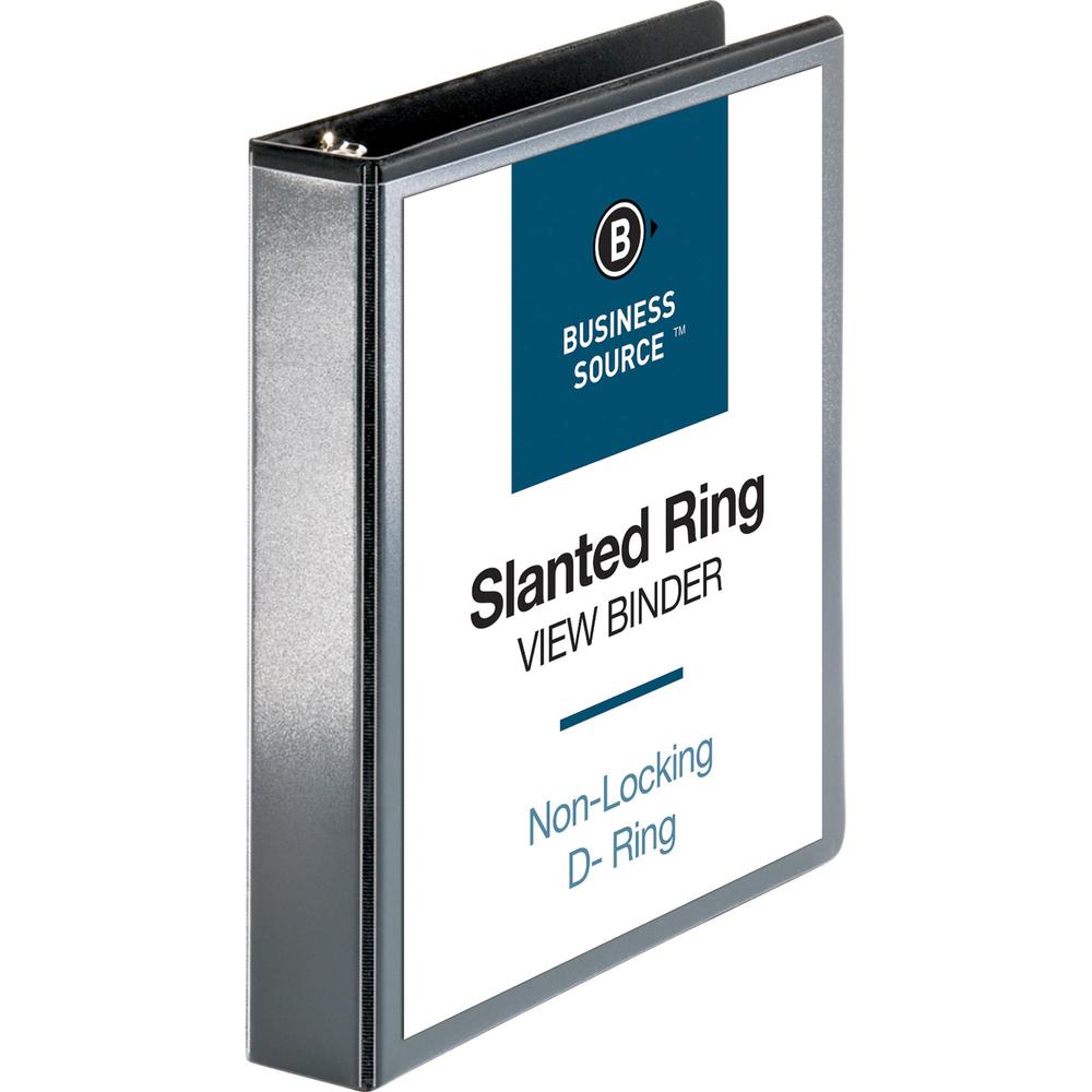 Business Source Basic D-Ring View Binders - 1 1/2" Binder Capacity - Letter - 8 1/2" x 11" Sheet Size - D-Ring Fastener(s) - Polypropylene - Black - Clear Overlay - 1 Each. Picture 1