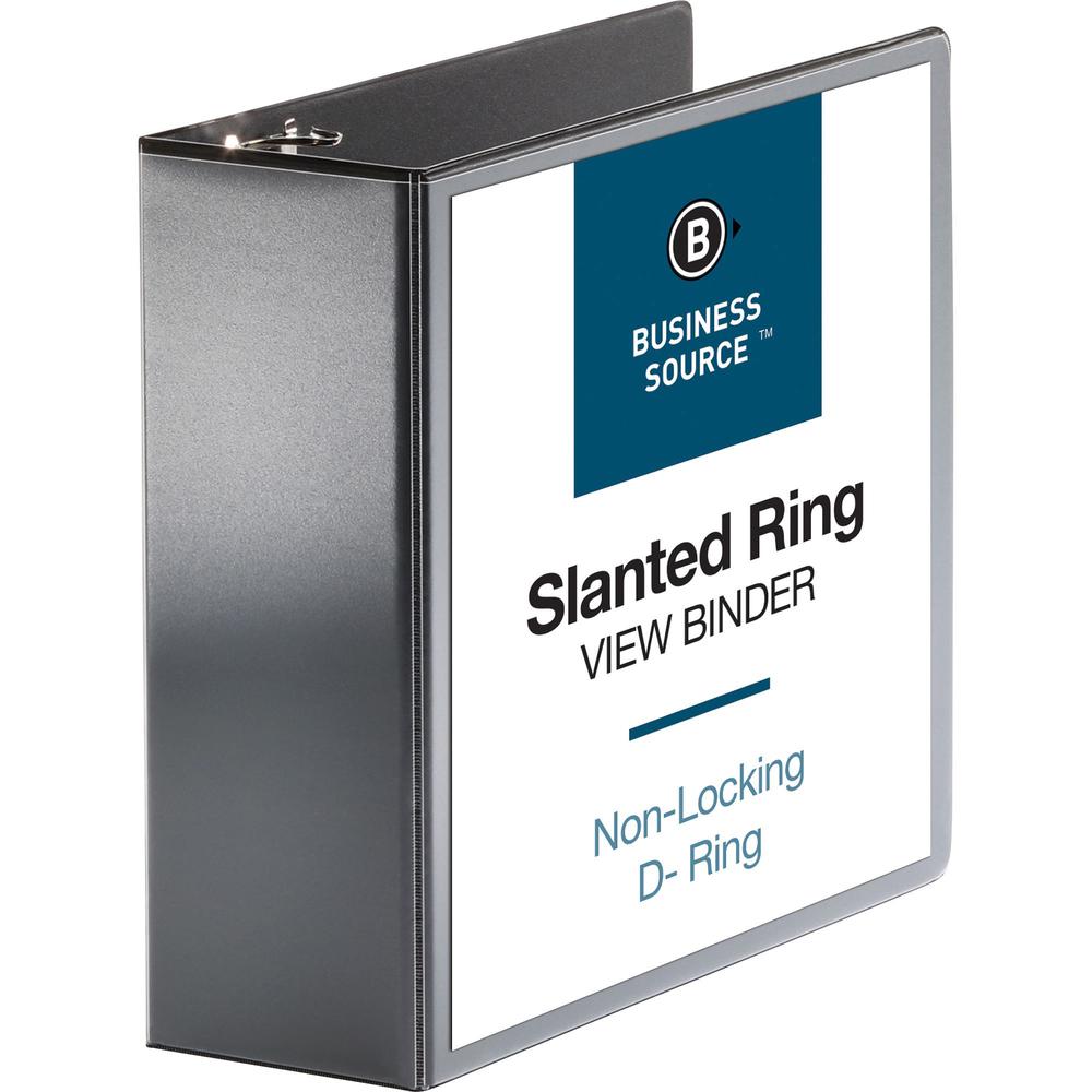 Business Source Basic D-Ring View Binders - 4" Binder Capacity - Letter - 8 1/2" x 11" Sheet Size - D-Ring Fastener(s) - Polypropylene - Black - Clear Overlay - 1 Each. Picture 1