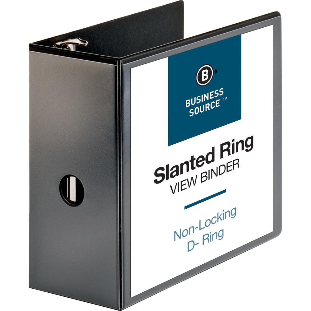 Business Source Basic D-Ring View Binders - 5" Binder Capacity - Letter - 8 1/2" x 11" Sheet Size - D-Ring Fastener(s) - Polypropylene - Black - Clear Overlay - 1 Each. Picture 1