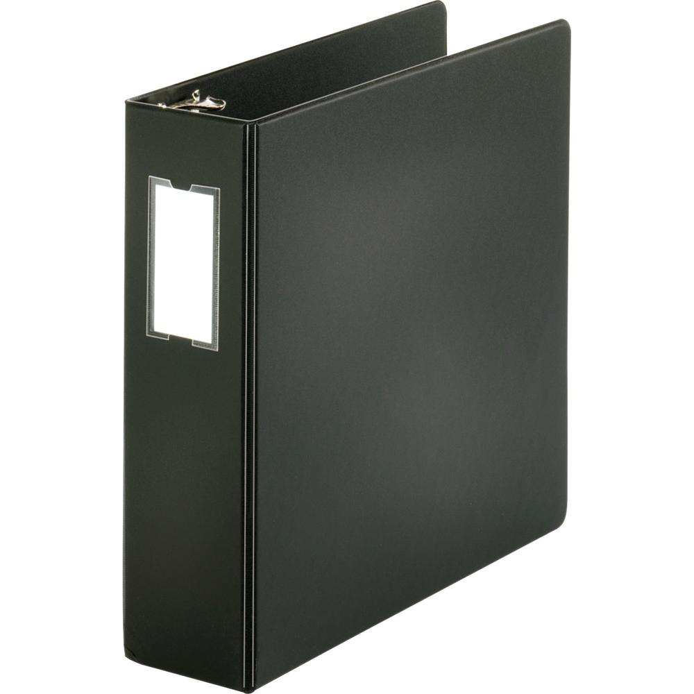 Business Source Basic Round Ring Binder w/Label Holder - 3" Binder Capacity - Letter - 8 1/2" x 11" Sheet Size - 3 x Round Ring Fastener(s) - Vinyl - Black - Open and Closed Triggers, Label Holder - 1. Picture 1