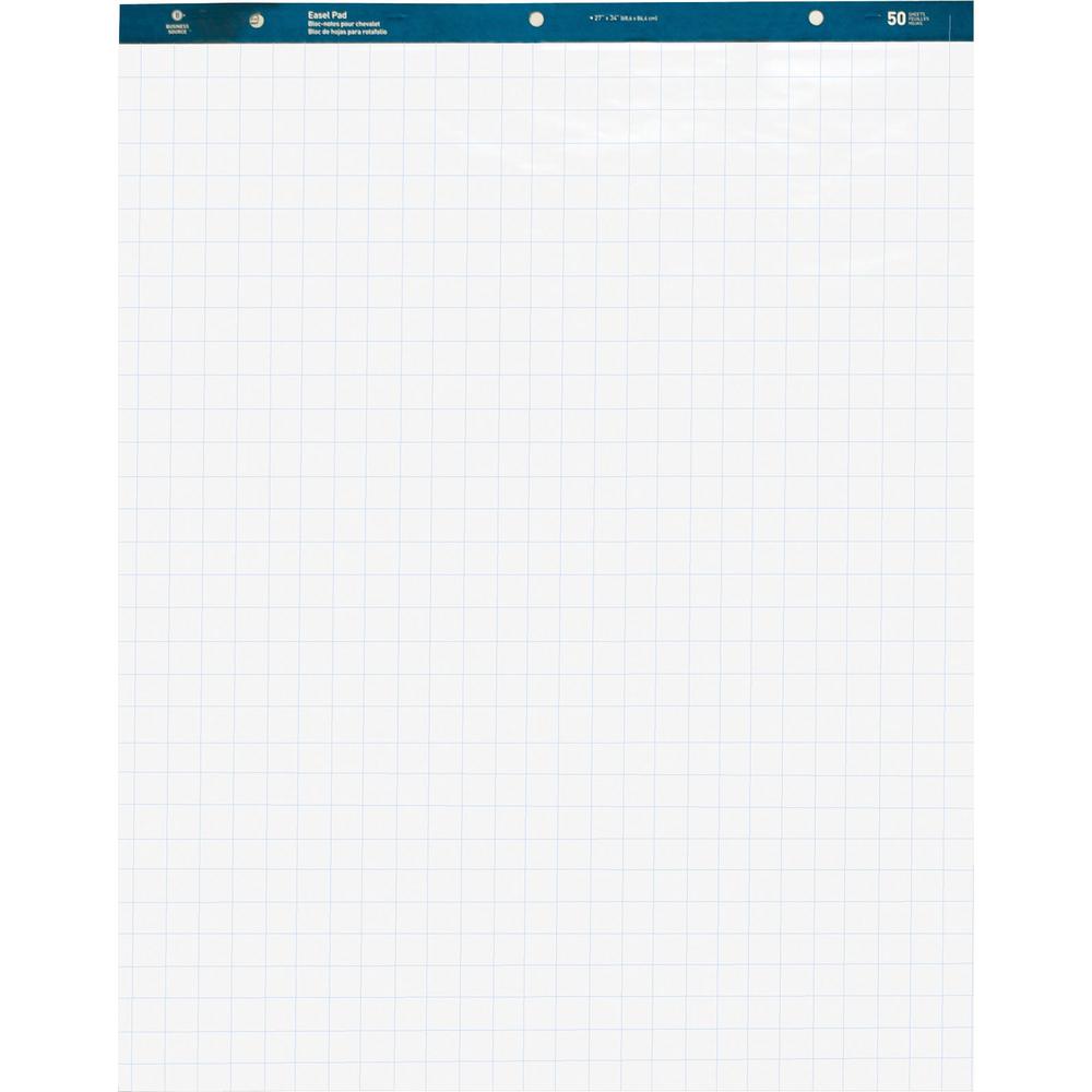 Business Source Quad Easel Pad - 50 Sheets - 15 lb Basis Weight - 27" x 34" - White Paper - Perforated - 4 / Carton. Picture 1