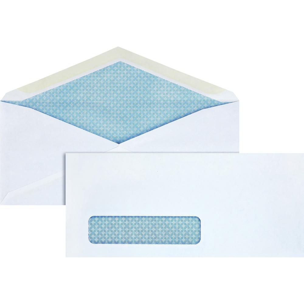 Business Source No. 10 Tinted Diagonal Seam Window Envelopes - Security - #10 - 9 1/2" Width x 4 1/8" Length - 24 lb - Gummed - Wove - 500 / Box - White. Picture 1