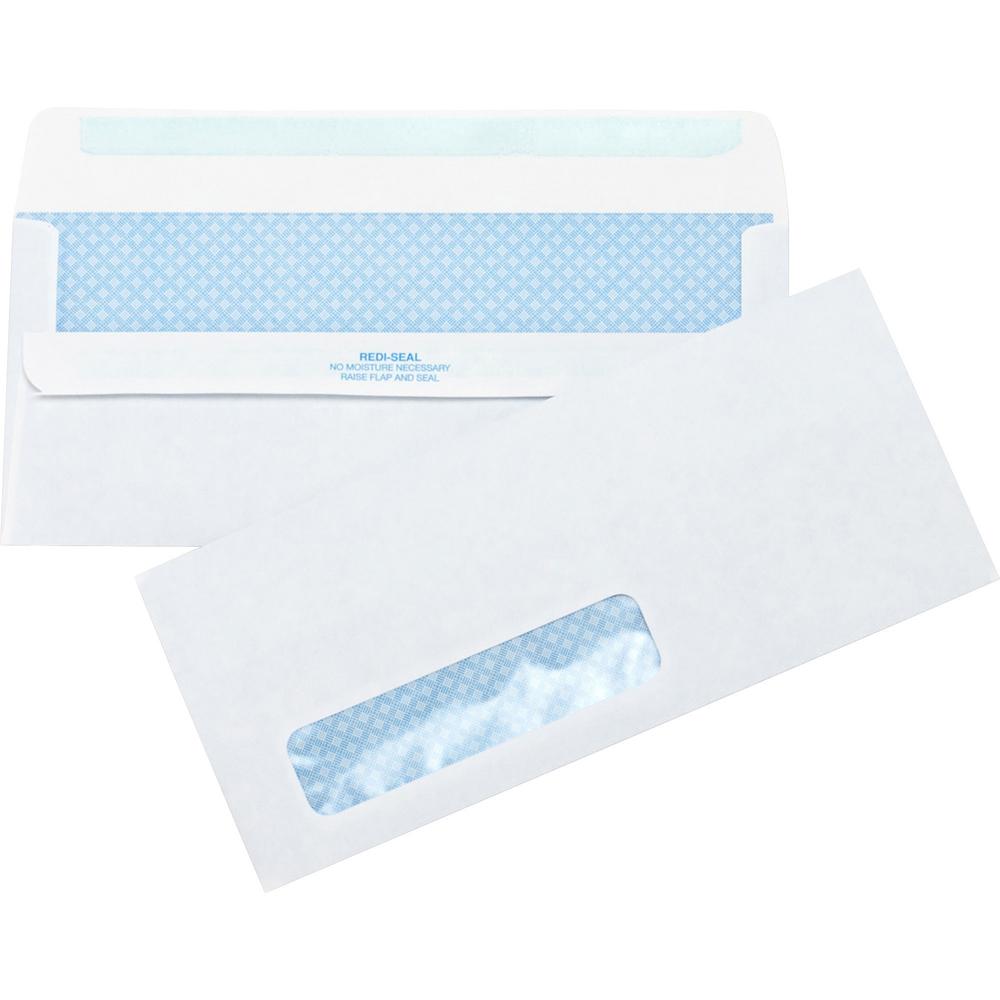 Business Source No.10 Standard Window Invoice Envelopes - Single Window - 9 1/2" Width x 4 1/2" Length - 24 lb - Self-sealing - Poly - 500 / Box - White. Picture 1