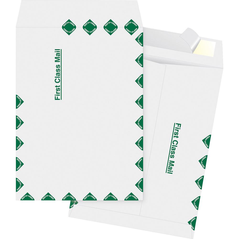 Business Source DuPoint Tyvek Catalog Envelopes - First Class Mail - 9 1/2" Width x 12 1/2" Length - Peel & Seal - Tyvek - 100 / Box - White. Picture 1