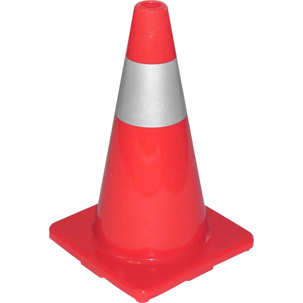 Tatco Sturdy Molded Reflective Traffic Cone - 1 Each - Cone Shape - Reflective Paint, Stackable - Polyvinyl Chloride (PVC) - Orange. Picture 1