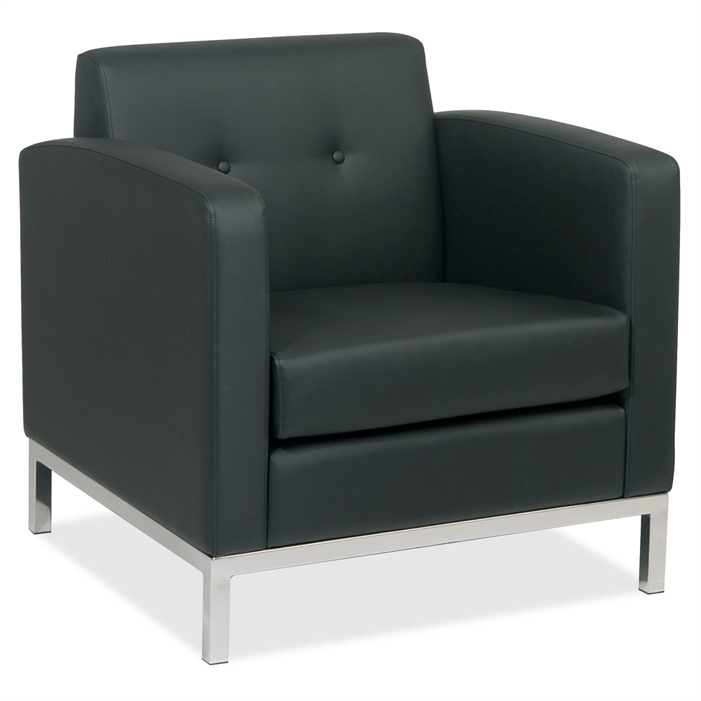 Ave Six Wall Street Arm Reception Chair - Faux Leather Black Seat - Four-legged Base - Black - 30" Width x 28" Depth x 30" Height. Picture 1