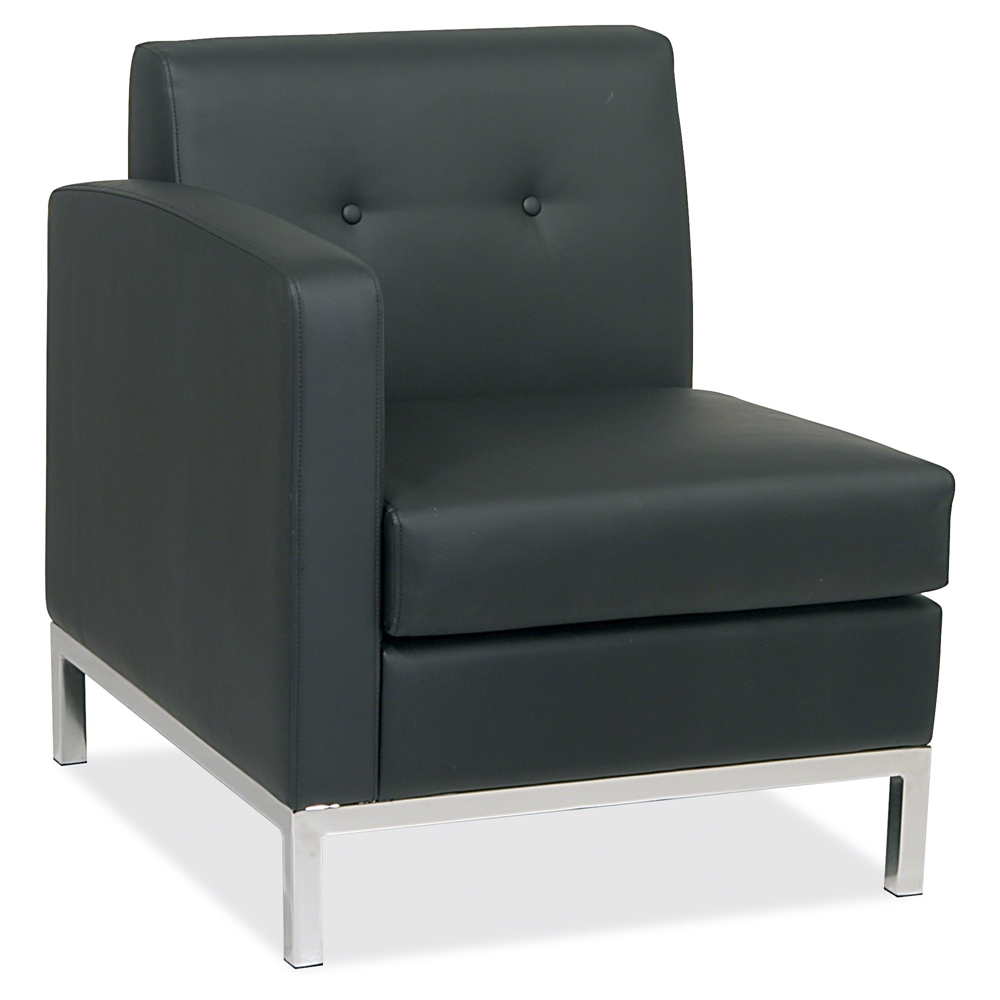 Wall Street Left Arm Chair - Faux Leather Black Seat27" Width x 28" Depth x 30" Height. Picture 1