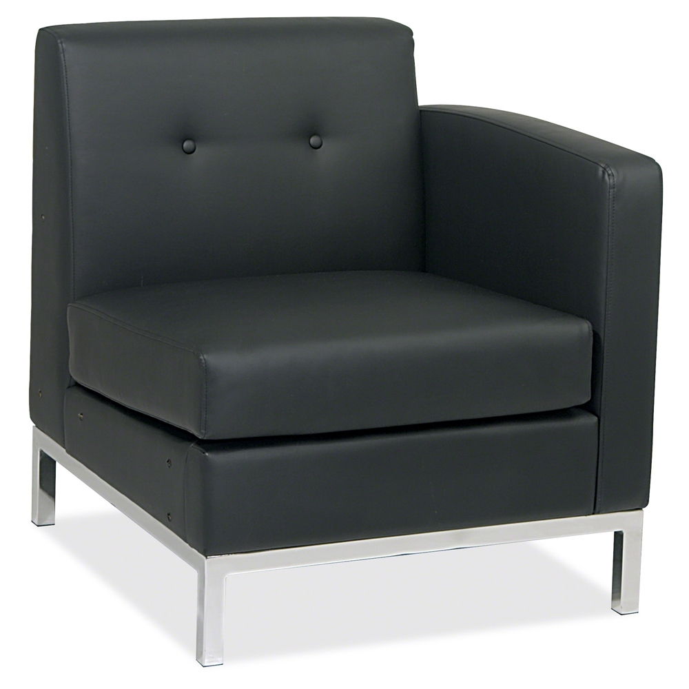 Wall Street Right Arm Chair - Faux Leather Black Seat27" Width x 28" Depth x 30" Height. Picture 1