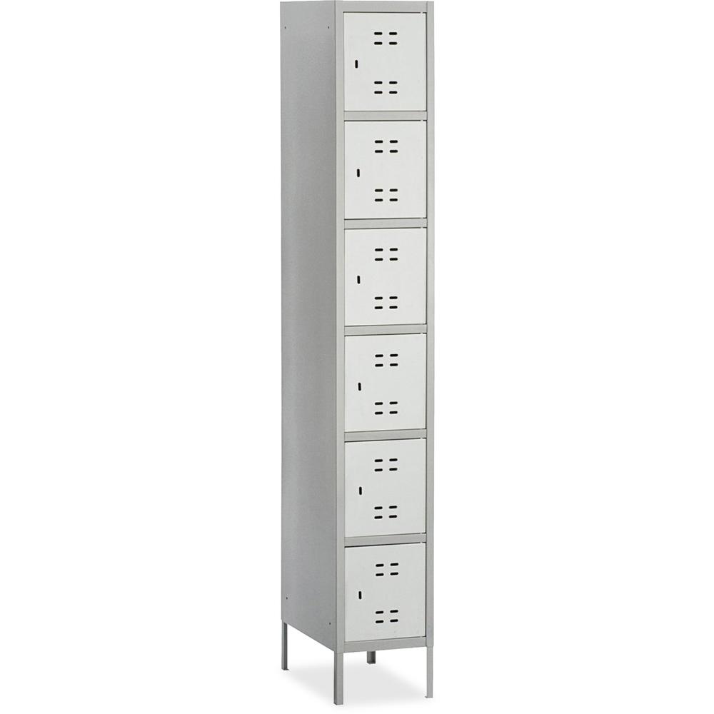 Safco Six-Tier Two-tone Box Locker with Legs - 18" x 12" x 78" - Recessed Locking Handle - Gray - Steel. Picture 1