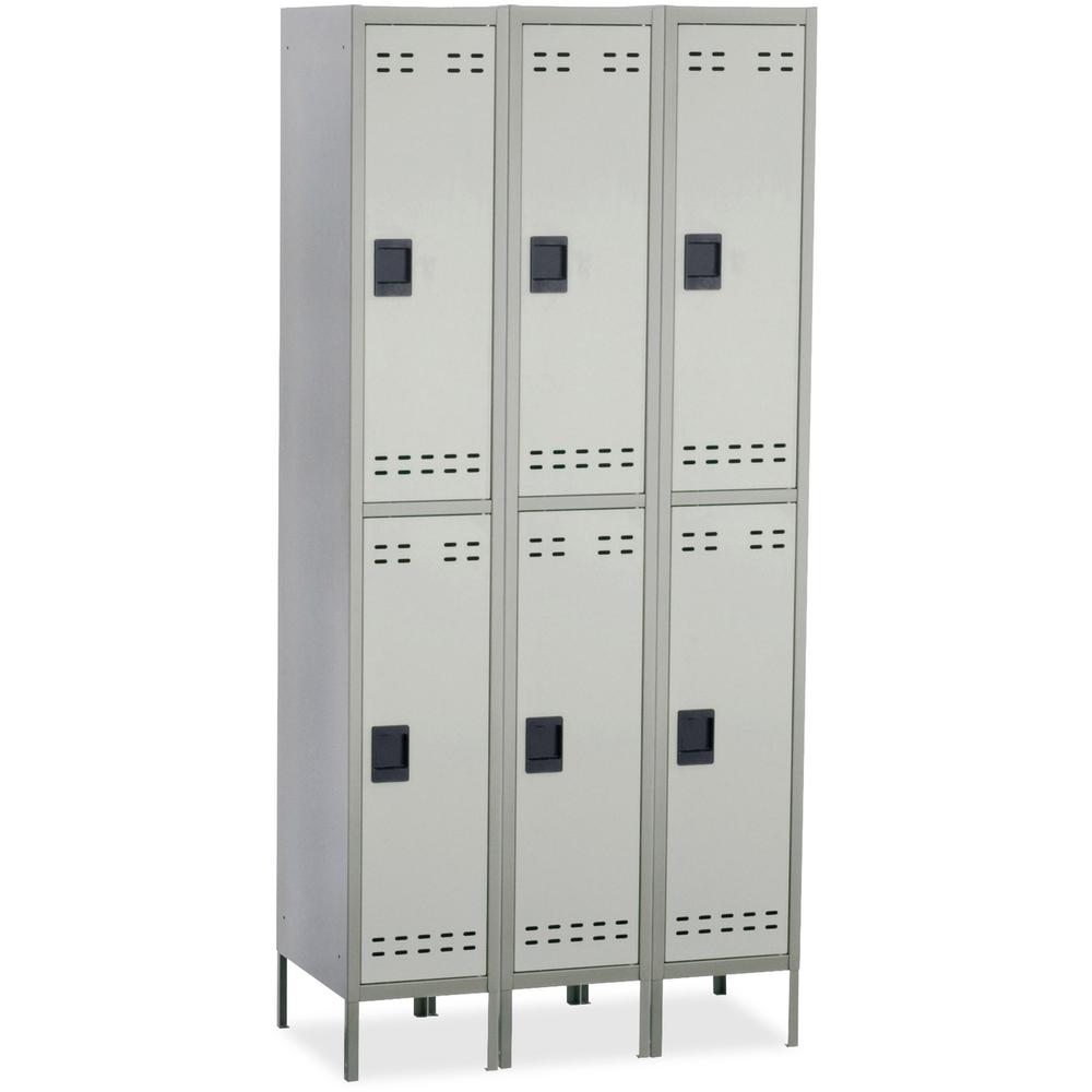 Safco Double-Tier Two-tone 3 Column Locker with Legs - 36" x 18" x 78" - 3 x Shelf(ves) - Recessed Locking Handle. The main picture.