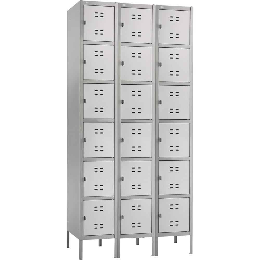 Safco Six-Tier Two-tone 3 Column Locker with Legs - 36" x 18" x 78" - 3 x Shelf(ves) - Recessed Locking Handle. The main picture.