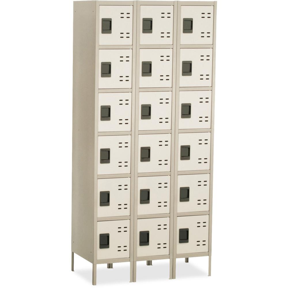 Safco Six-Tier Two-tone 3 Column Locker with Legs - 36" x 18" x 78" - 3 x Shelf(ves) - Recessed Locking Handle. The main picture.