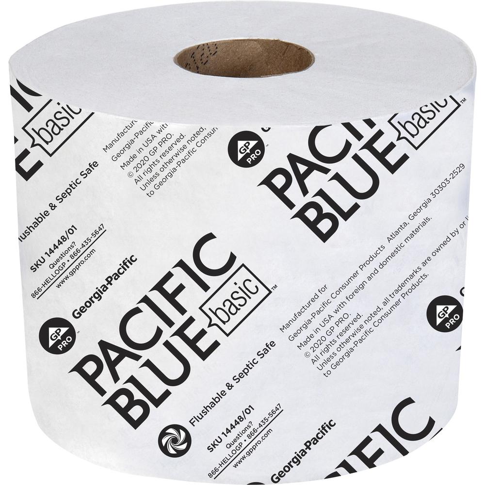Pacific Blue Basic Standard Roll Toilet Paper - 1 Ply - 3.90" x 4" - 1500 Sheets/Roll - White - 48 / Carton. Picture 1