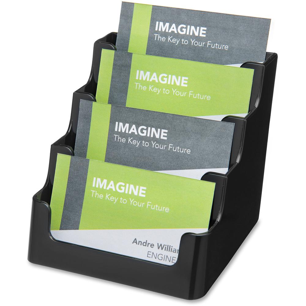 Deflecto 4 Tier Business Card Holder - 3.8" x 3.9" x 3.5" x - Plastic - 1 Each - Black - Storage Compartment, Durable, Recyclable. Picture 1