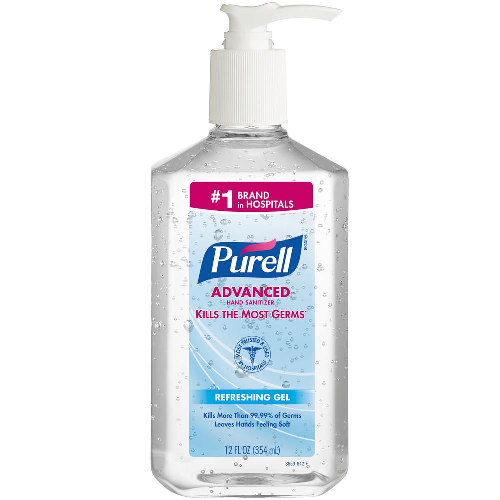 PURELL&reg; Advanced Hand Sanitizer Gel - Clean Scent - 12 fl oz (354.9 mL) - Pump Bottle Dispenser - Kill Germs - Multipurpose - Moisturizing - Clear - Triclosan-free, Paraben-free, Phthalate-free - . Picture 1