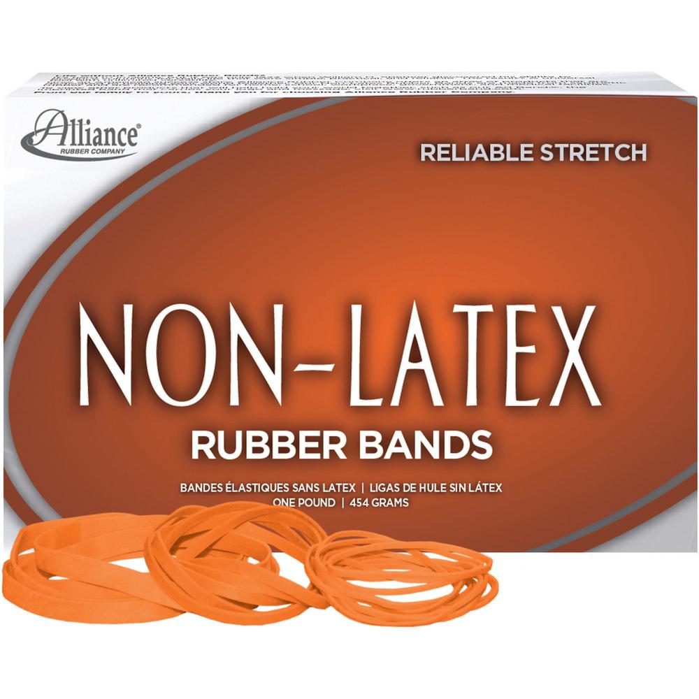 Alliance Rubber 37546 Non-Latex Rubber Bands - Assorted sizes (#54) - 1 lb. assorted box - #19 (3 1/2" x 1/16"), #33 (3 1/2" x 1/8"), #64 (3 1/2" x 1/4") - Orange. Picture 1