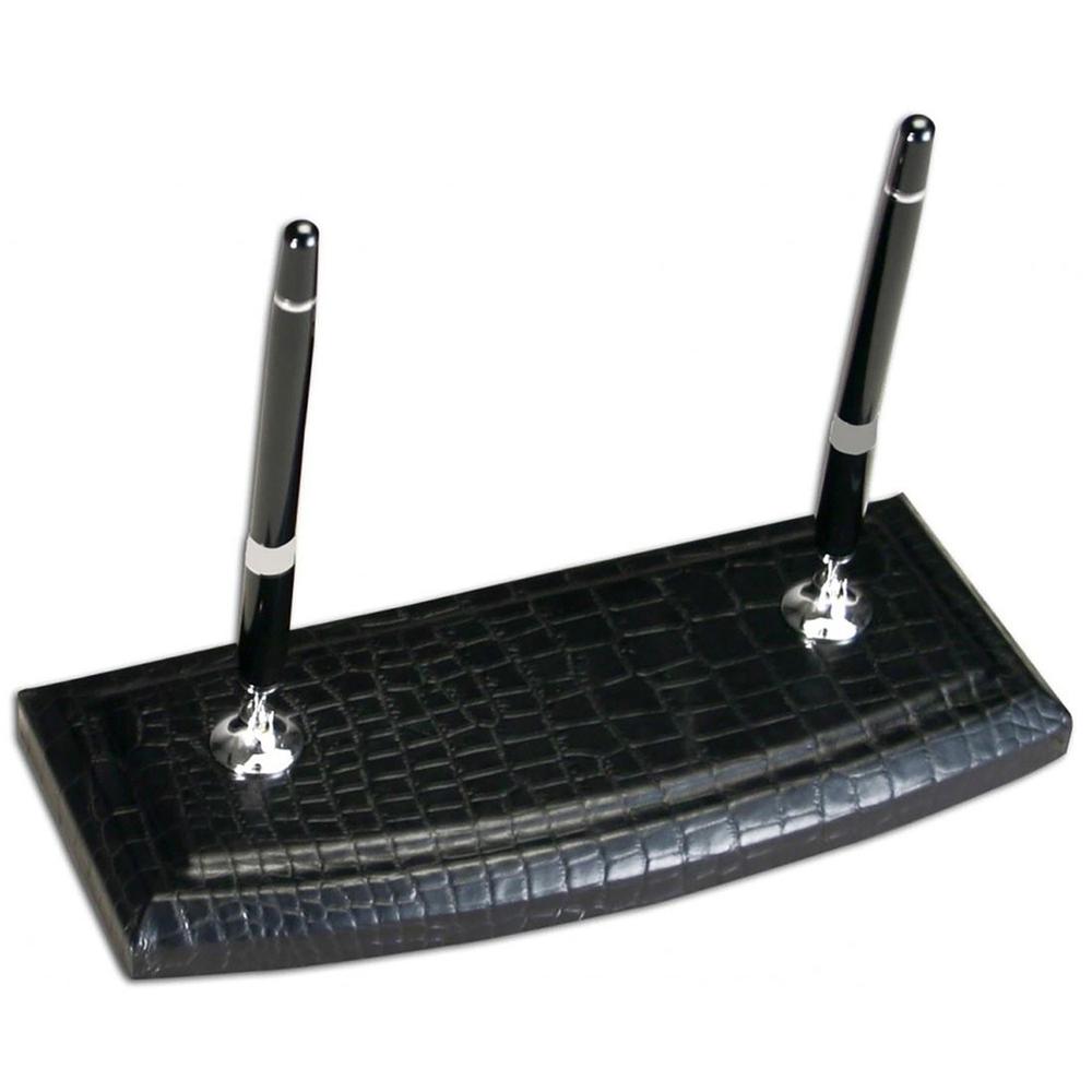 Dacasso Black Crocodile Embossed Leather Pen Stand - Leather, Velveteen - 1 Each - Black. The main picture.