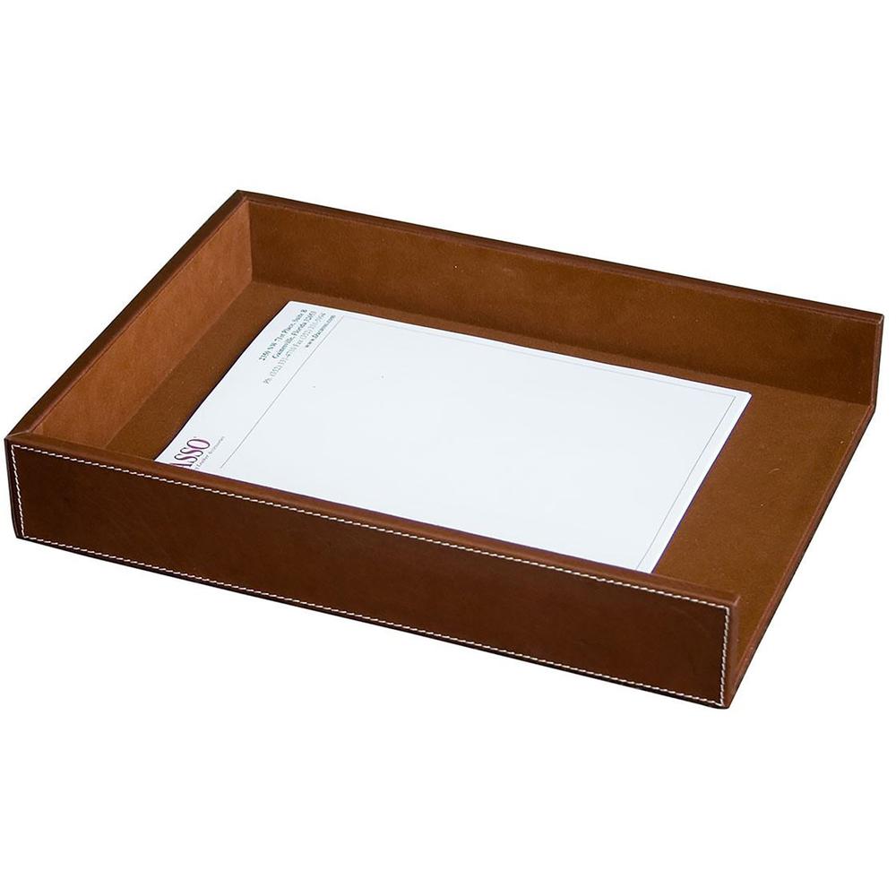 Dacasso Rustic Brown Leather Legal-Size Letter Tray - Top Grain Leather, Velveteen - 1 Each. Picture 1