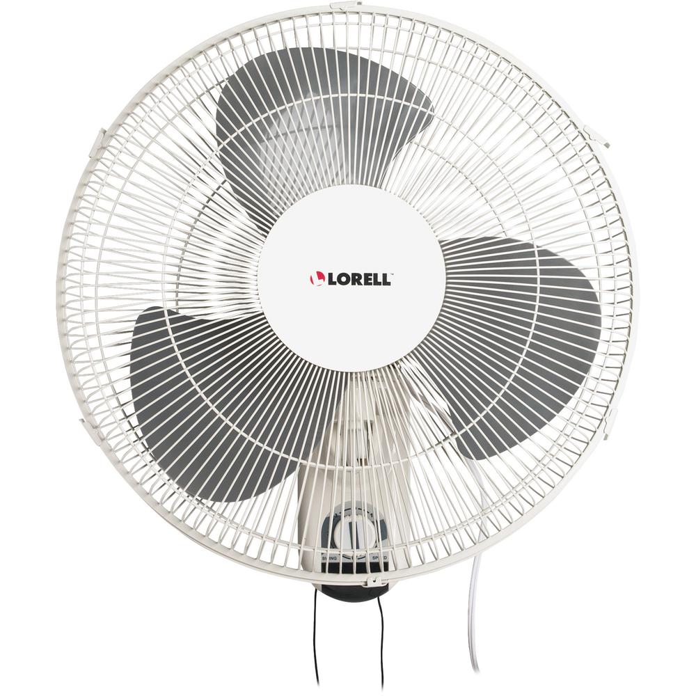 Lorell Pull-chain Wall-Mounting 3-speed Fan - 16" Diameter - 3 Speed - Adjustable Tilt Head, Oscillating - 18.5" Height x 9.3" Width x 18.1" Depth - White. Picture 1