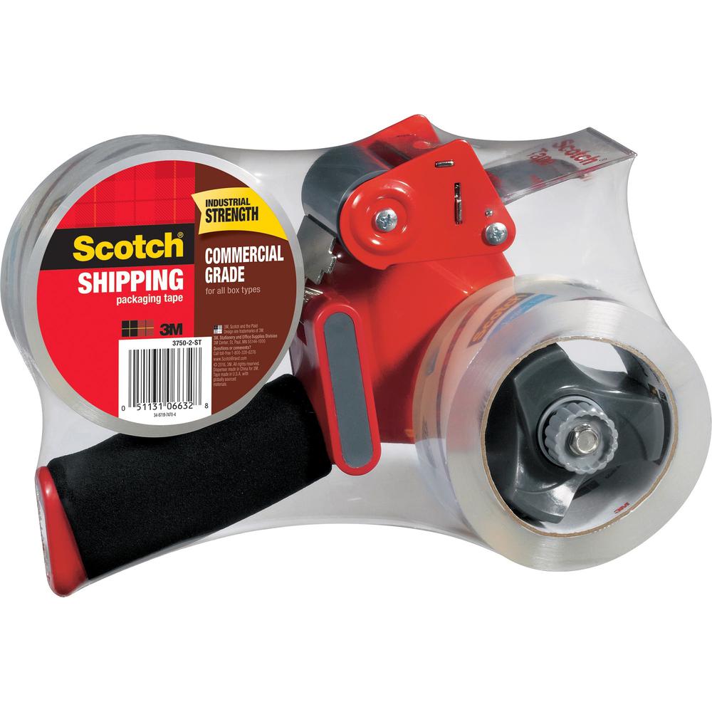 Scotch Commercial-Grade Shipping/Packaging Tape - 54.60 yd Length x 1.88" Width - 3.1 mil Thickness - 3" Core - Synthetic Rubber Resin Backing - Pistol Grip Dispenser - 2 / Pack - Clear. Picture 1