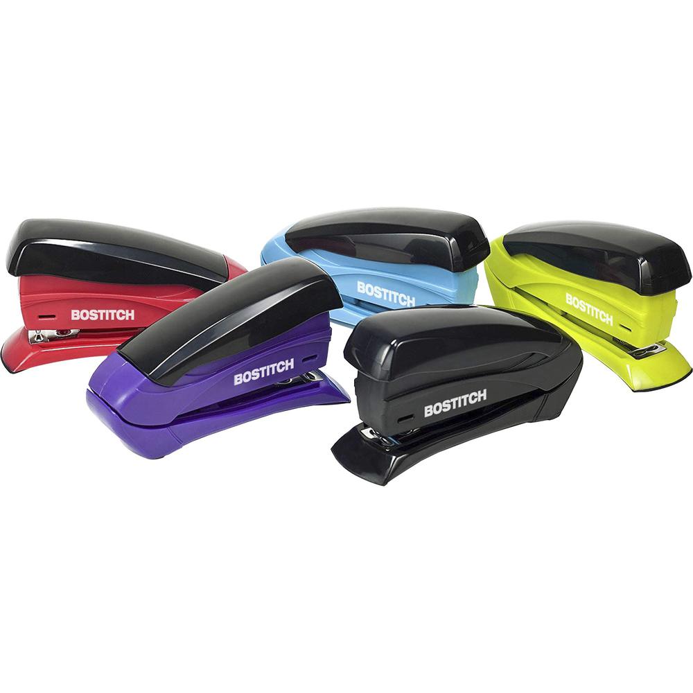 Bostitch Inspire 15 Spring-Powered Compact Stapler - 15 Sheets Capacity - 105 Staple Capacity - Half Strip - 1/4" , 26/6mm Staple Size - 1 Each - Assorted. Picture 1