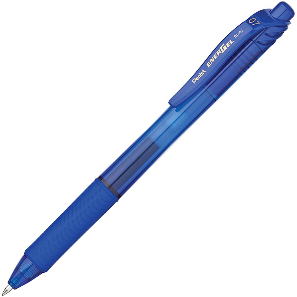 Pentel EnerGel-X Retractable Gel Pens - Medium Pen Point - 0.7 mm Pen Point Size - Refillable - Retractable - Blue Gel-based Ink - Blue Barrel - Metal Tip - 1 Dozen. The main picture.