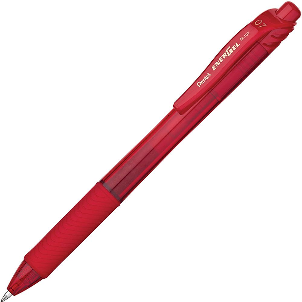 EnerGel EnerGel-X Retractable Gel Pens - Medium Pen Point - 0.7 mm Pen Point Size - Refillable - Retractable - Red Gel-based Ink - Red Barrel - Metal Tip - 1 Dozen. Picture 1