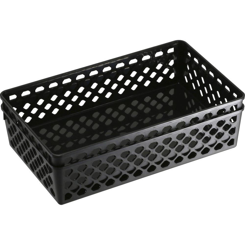 Officemate Achieva Recycled Supply Baskets - 2.4" Height x 10.1" Width x 6.1" Depth - Black - Plastic, 2PK. Picture 1
