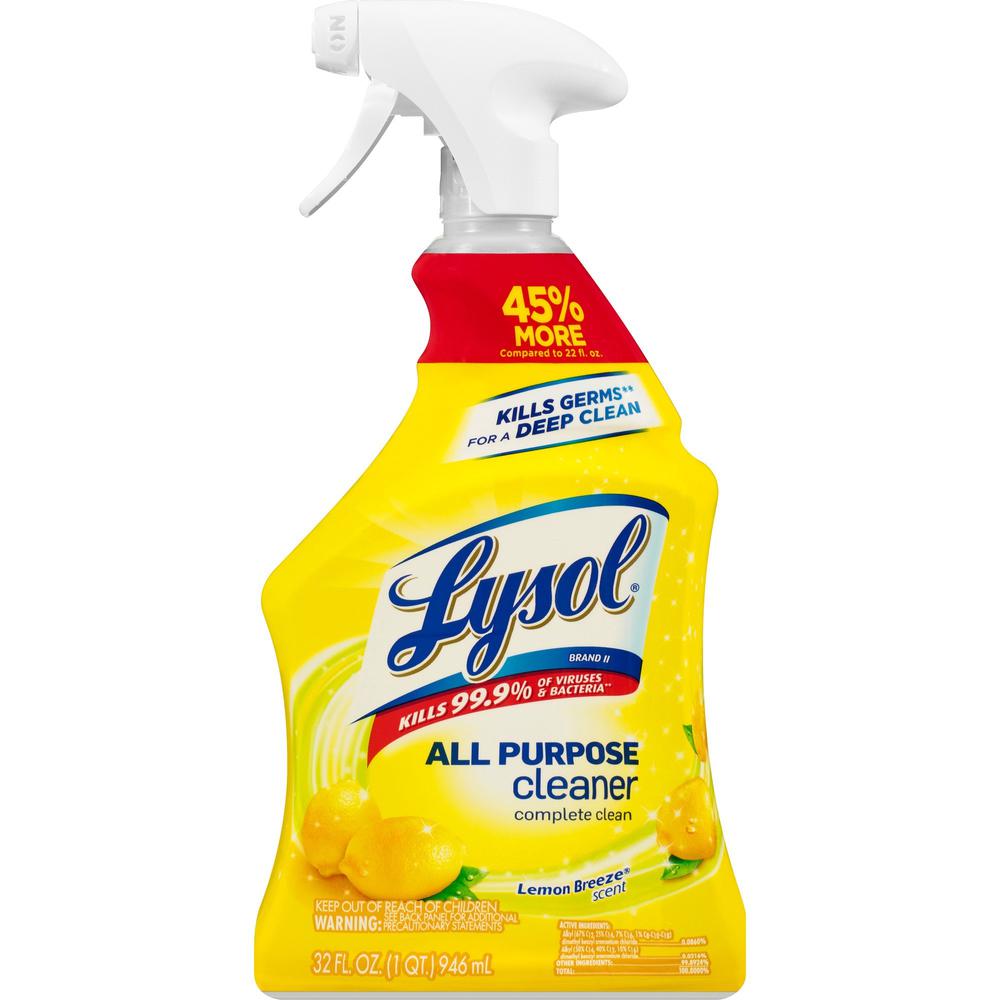 Lysol Lemon All Purpose Cleaner - Ready-To-Use - 32 fl oz (1 quart) - Lemon Breeze Scent - 1 Each - Deodorize, Disinfectant - Yellow. Picture 1