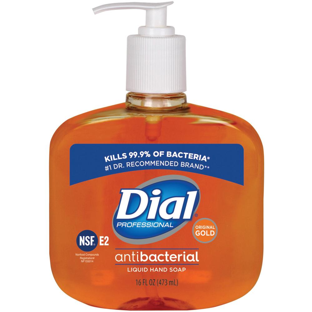 Dial Original Gold Antimicrobial Liquid Soap - 16 fl oz (473.2 mL) - Pump Bottle Dispenser - Bacteria Remover, Kill Germs - Hand, Skin - Gold - 1 Each. Picture 1