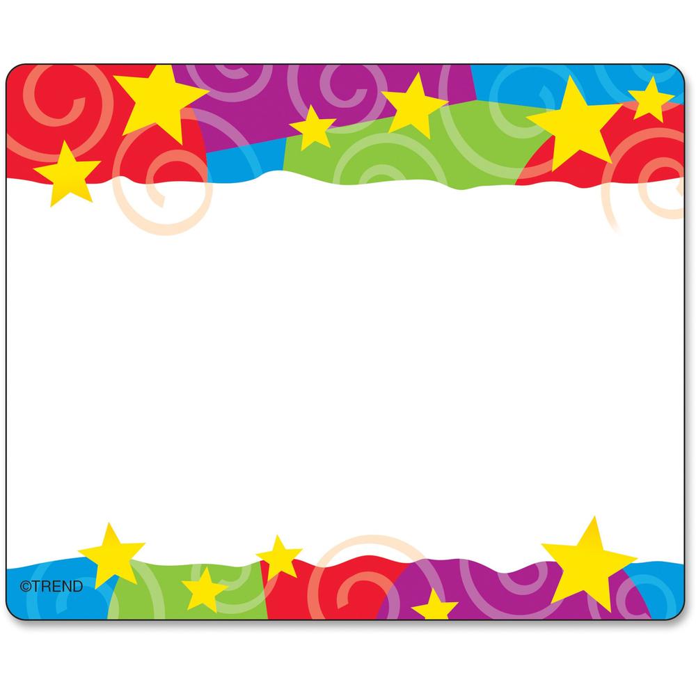 Trend Stars & Swirls Colorful Self-adhesive Name Tags - 3" Length x 2.50" Width - Rectangular - 36 / Pack - Assorted. Picture 1