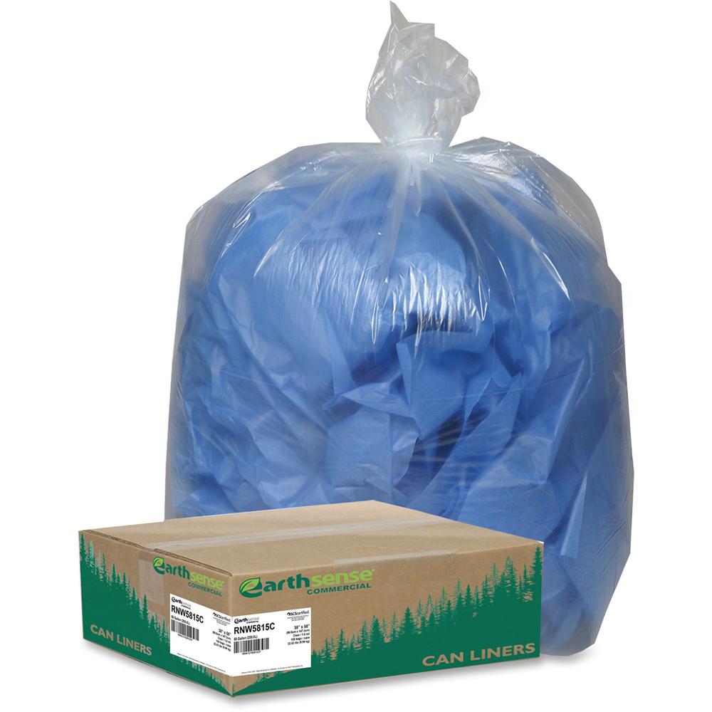 Berry Coreless Heavy-duty Can Liners - Extra Large Size - 60 gal Capacity - 38" Width x 58" Length - 1.50 mil (38 Micron) Thickness - Clear - 100/Carton - Can - Recycled. Picture 1