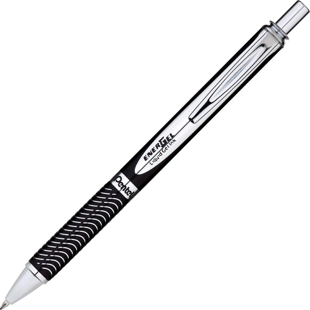 EnerGel Energel Alloy Retractable Gel Pen - Medium Pen Point - 0.7 mm Pen Point Size - Refillable - Retractable - Black Gel-based Ink - Black Metal Barrel - Stainless Steel Tip - 1 Each. Picture 1