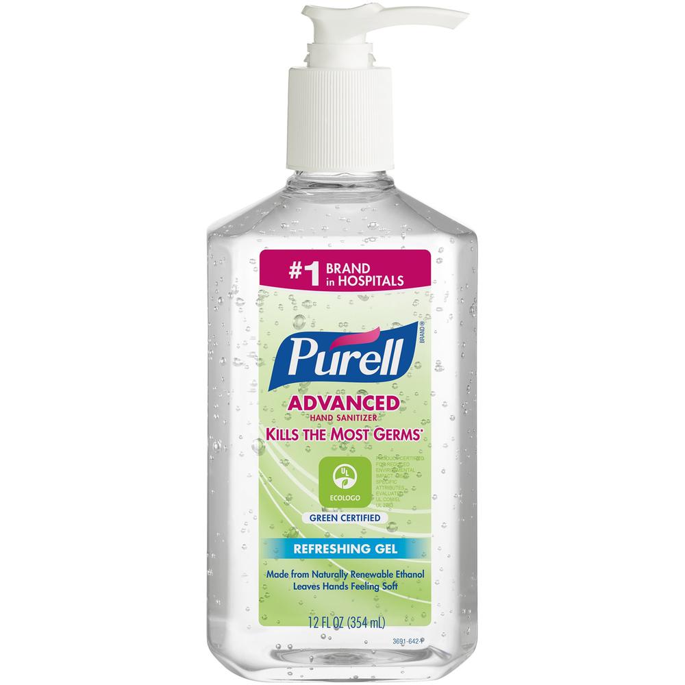 PURELL&reg; Hand Sanitizer Gel - Fragrance-free Scent - 12 fl oz (354.9 mL) - Pump Bottle Dispenser - Kill Germs - Clear - 1 Each. Picture 1