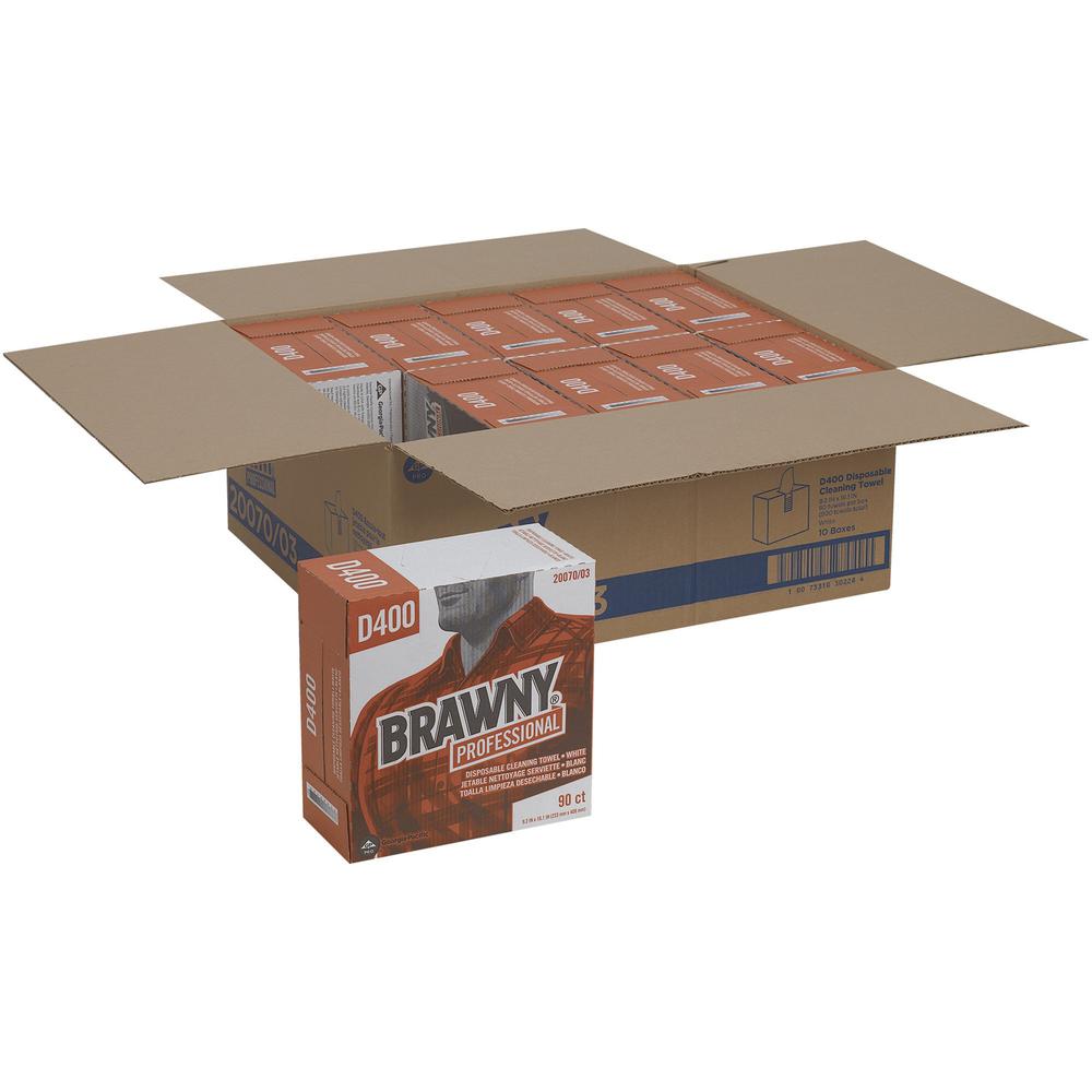 Brawny&reg; Professional D400 Disposable Cleaning Towels - 16.10" x 9.20" - White - 90 Per Box - 900 / Carton. Picture 1