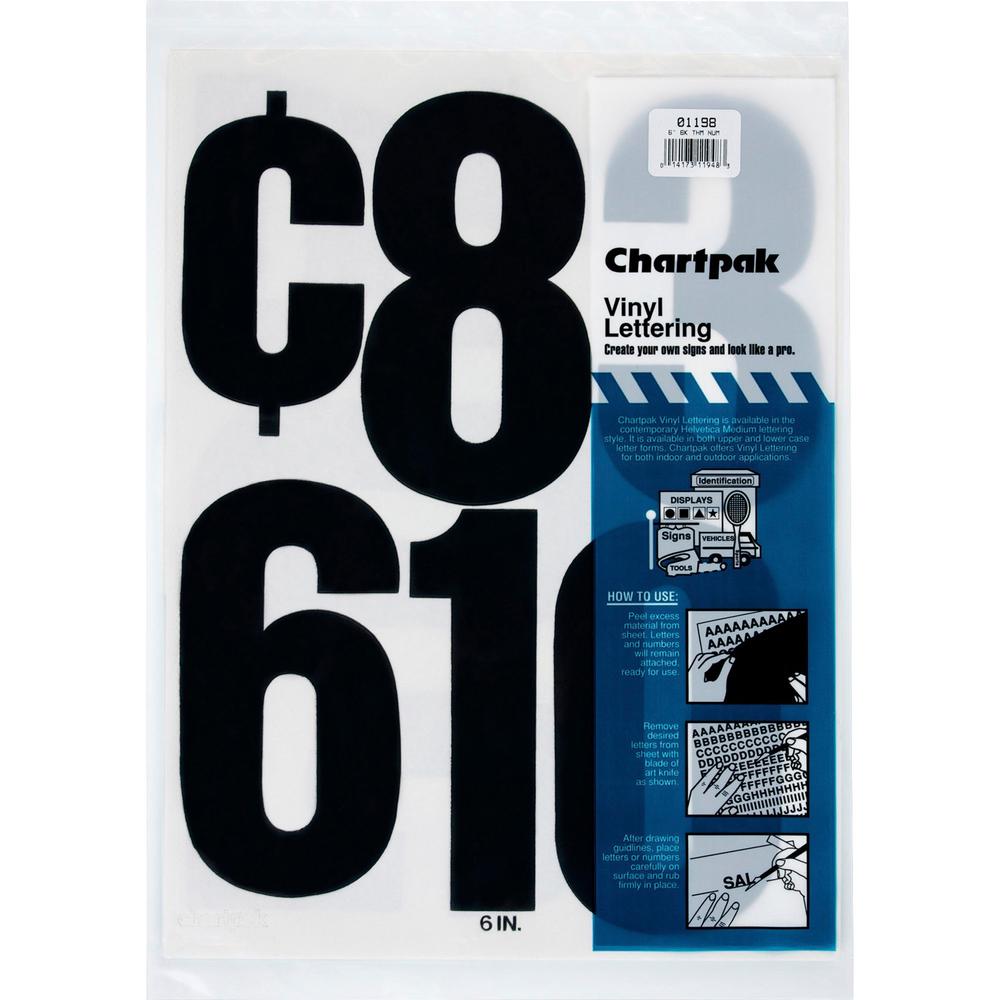 Chartpak Permanent Adhesive Vinyl Numbers - 21 x Numbers Shape - Self-adhesive - 6" Height x 15" Length - Black - Vinyl - 21 / Pack. Picture 1