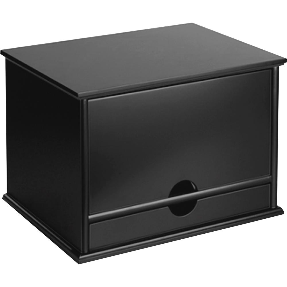 Victor 4720-5 Midnight Black Desktop Organizer - 4 Compartment(s) - 1 Drawer(s) - 14" Height x 10.8" Width x 9.8" Depth - Desktop - Black - Wood, Rubber, Faux Leather - 1Each. The main picture.
